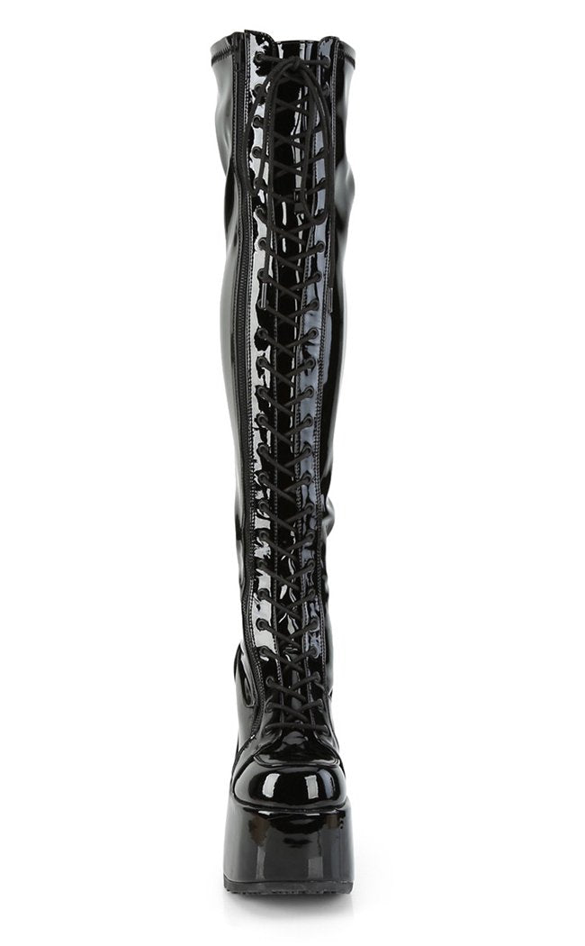 Camel-300 Black Patent Thigh High Boots-Demonia-Tragic Beautiful