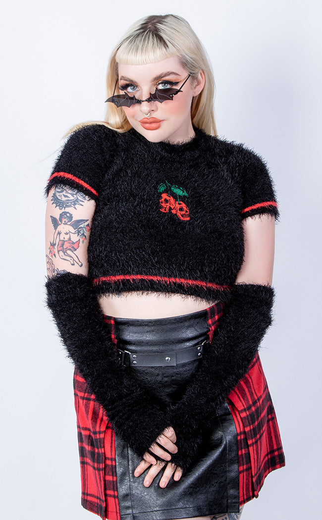 Cherry Bomb Fluffy Top with Arm Warmers | Black-Punk Rave-Tragic Beautiful