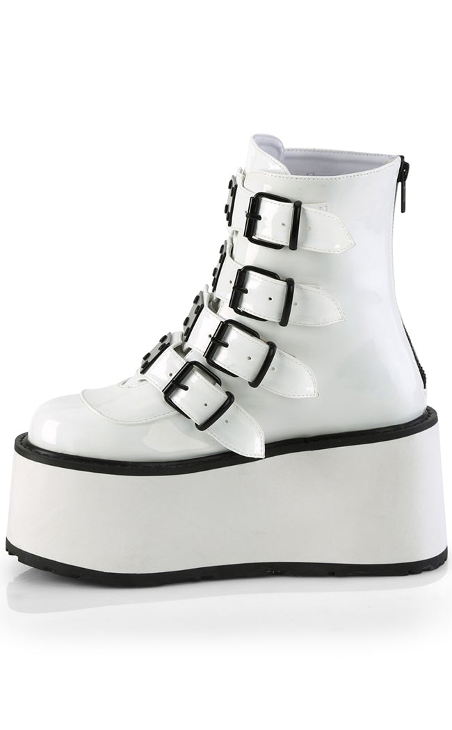 DAMNED-105 White Holo Flatform Ankle Boots-Demonia-Tragic Beautiful