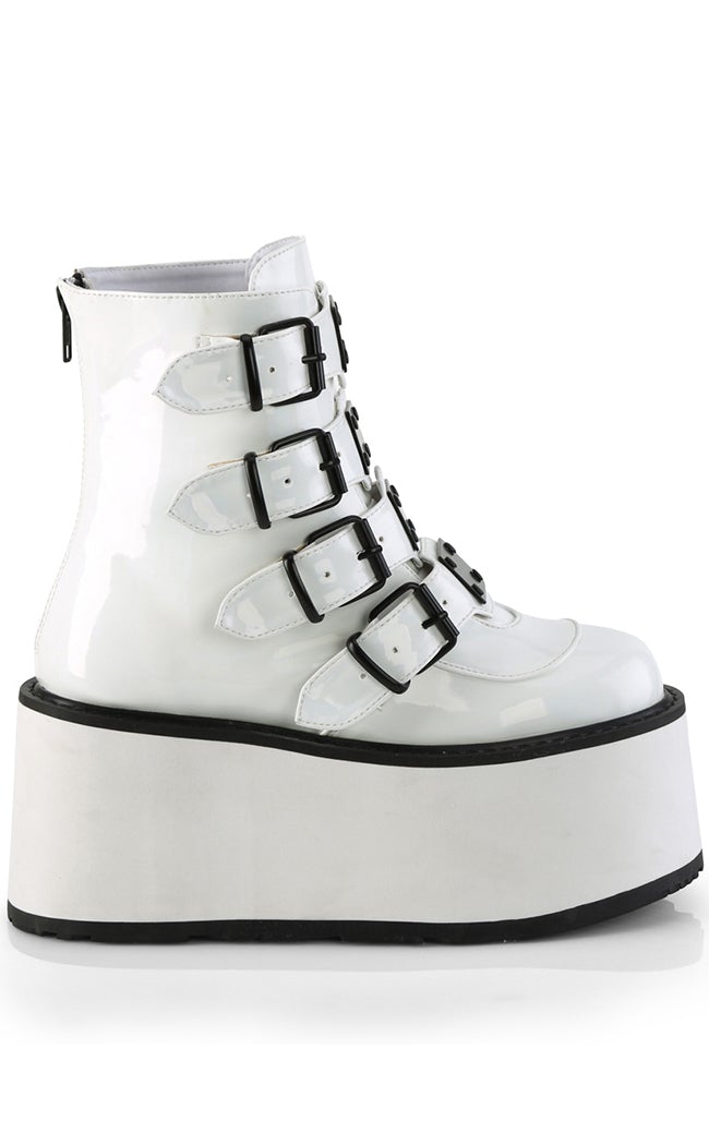 DAMNED-105 White Holo Flatform Ankle Boots-Demonia-Tragic Beautiful