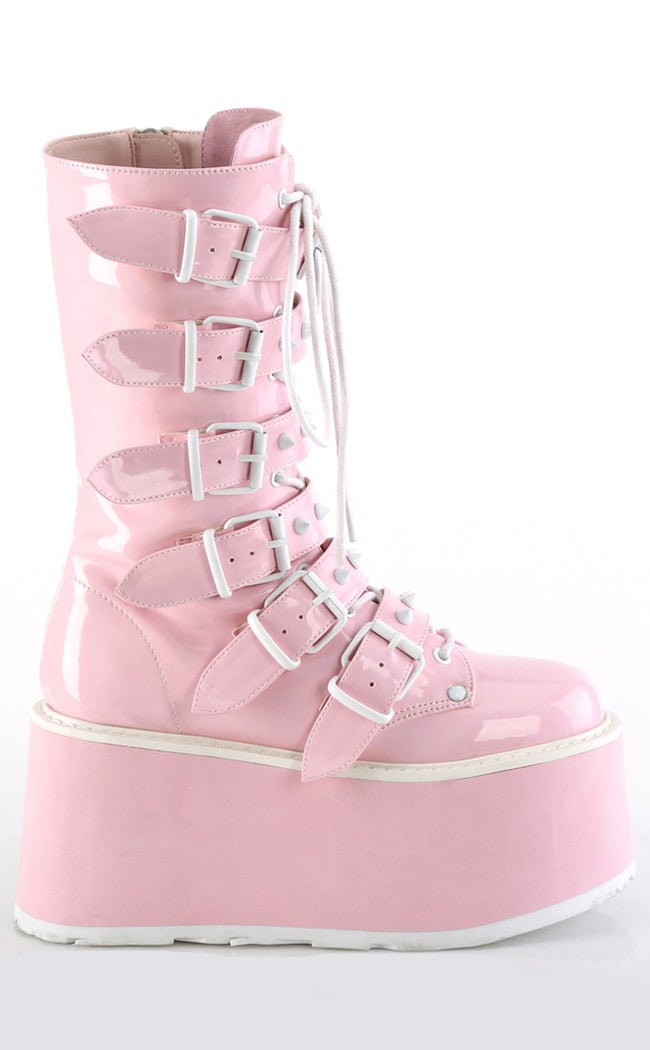 DAMNED-225 Baby Pink Holographic Boots-Demonia-Tragic Beautiful