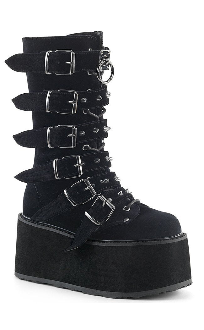 DAMNED-225 Black Velvet Boots-Demonia-Tragic Beautiful