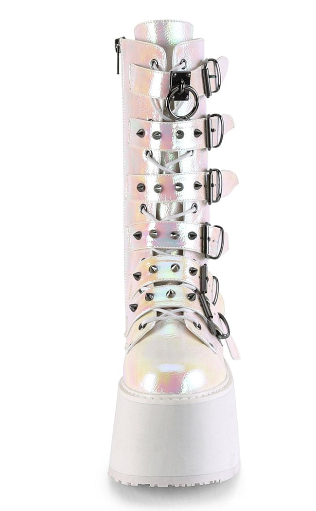 DAMNED-225 Pearl Iridescent Vegan Leather Boots-Demonia-Tragic Beautiful