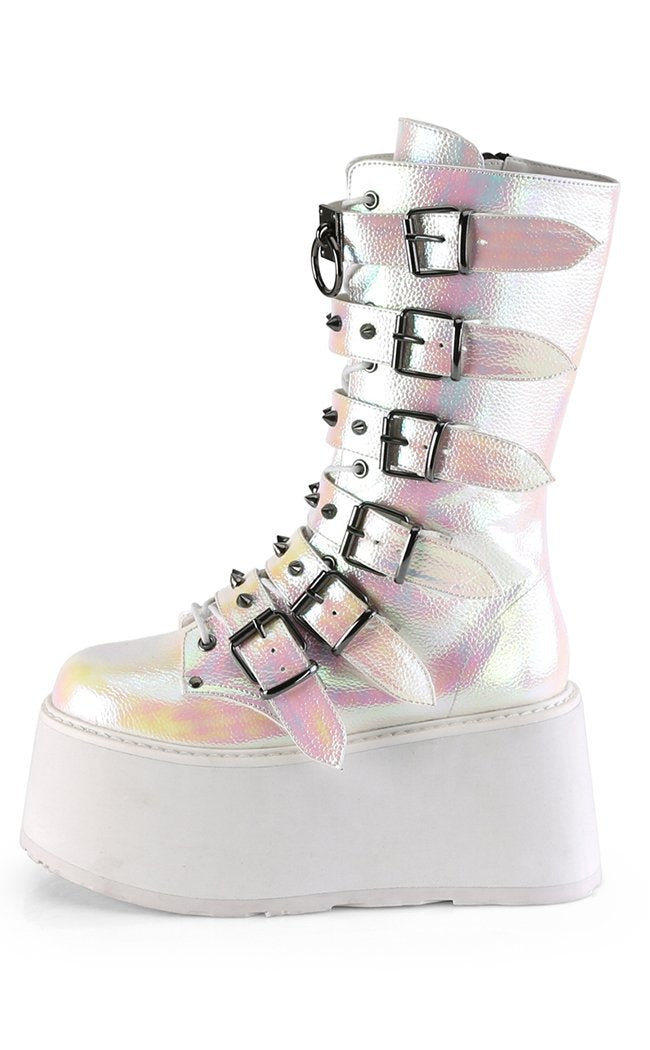 DAMNED-225 Pearl Iridescent Vegan Leather Boots-Demonia-Tragic Beautiful