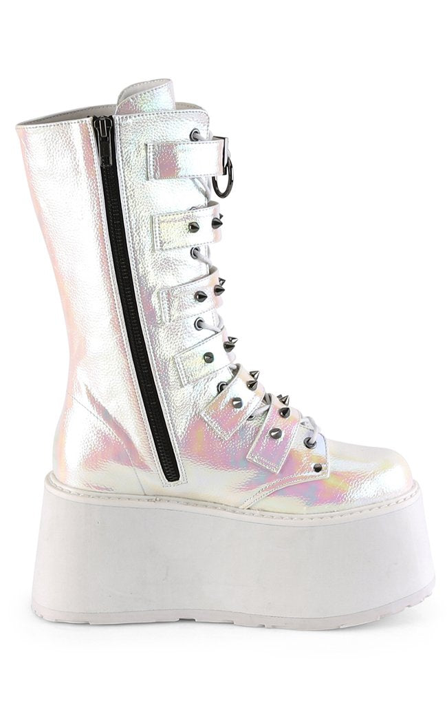 DAMNED-225 Pearl Iridescent Vegan Leather Boots-Demonia-Tragic Beautiful