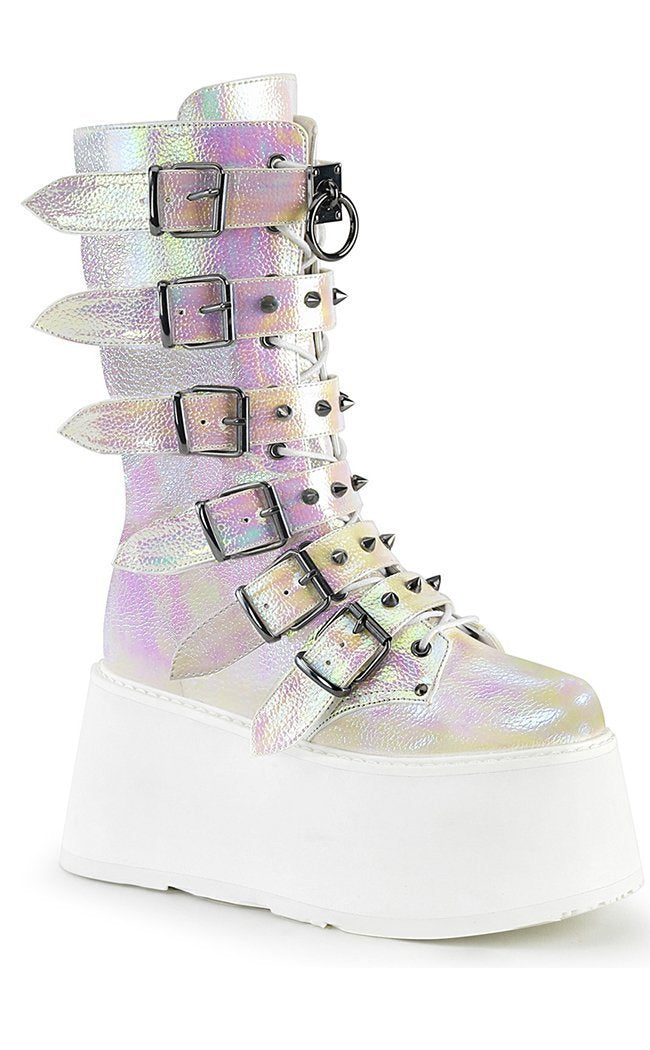 DAMNED-225 Pearl Iridescent Vegan Leather Boots-Demonia-Tragic Beautiful