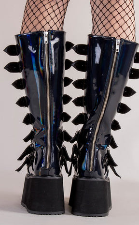 DAMNED-318 Black Hologram Vegan Leather Boots (AU Stock)-Demonia-Tragic Beautiful