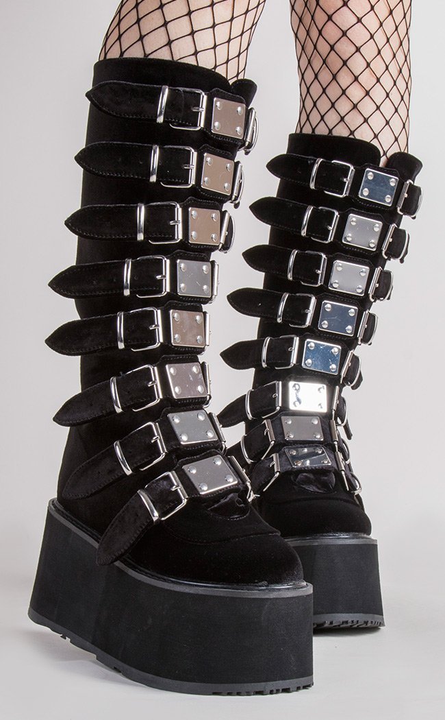 DAMNED-318 Black Velvet Boots-Demonia-Tragic Beautiful