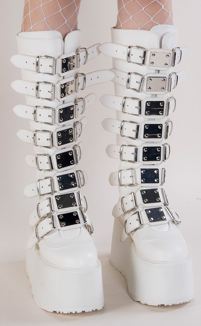 DAMNED-318 White Vegan Leather Boots (Au Stock)-Demonia-Tragic Beautiful