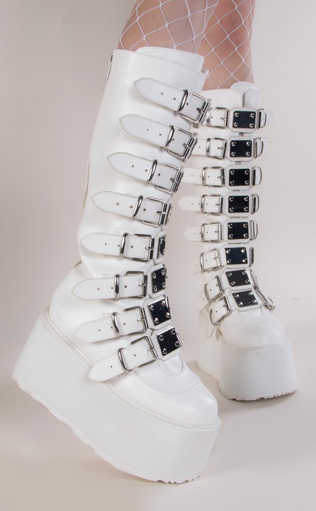 DAMNED-318 White Vegan Leather Boots (Au Stock)-Demonia-Tragic Beautiful