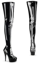 DELIGHT-3000BONE Black Patent Bone Thigh High Boots-Pleaser-Tragic Beautiful
