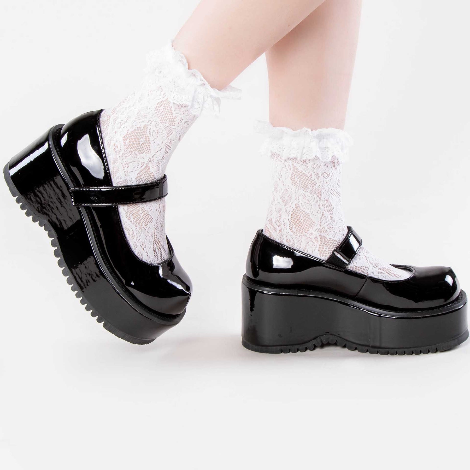 DOLLIE-01 Chunky Black Patent Mary Janes-Demonia-Tragic Beautiful