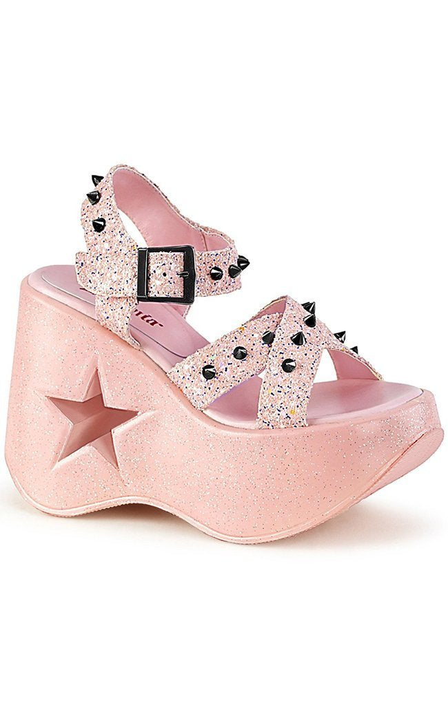 DYNAMITE-02 Baby Pink Glitter Wedges-Demonia-Tragic Beautiful