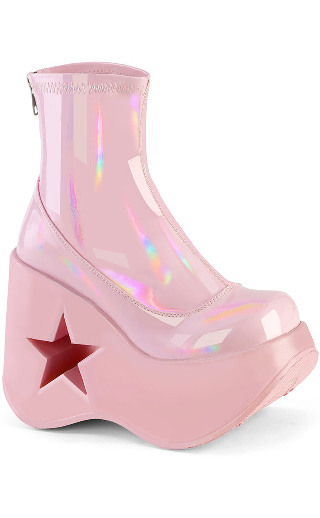 DYNAMITE-100 Baby Pink Holo Ankle Boots-Demonia-Tragic Beautiful