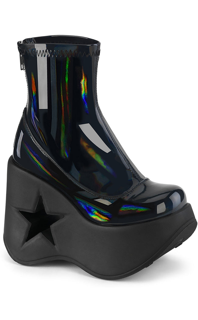 DYNAMITE-100 Black Holo Ankle Boots-Demonia-Tragic Beautiful