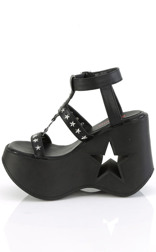 DYNAMITE-12 Black Matte Wedge Sandals-Demonia-Tragic Beautiful