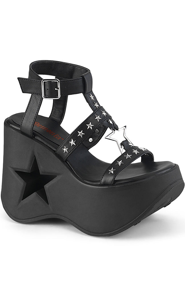 DYNAMITE-12 Black Matte Wedge Sandals-Demonia-Tragic Beautiful