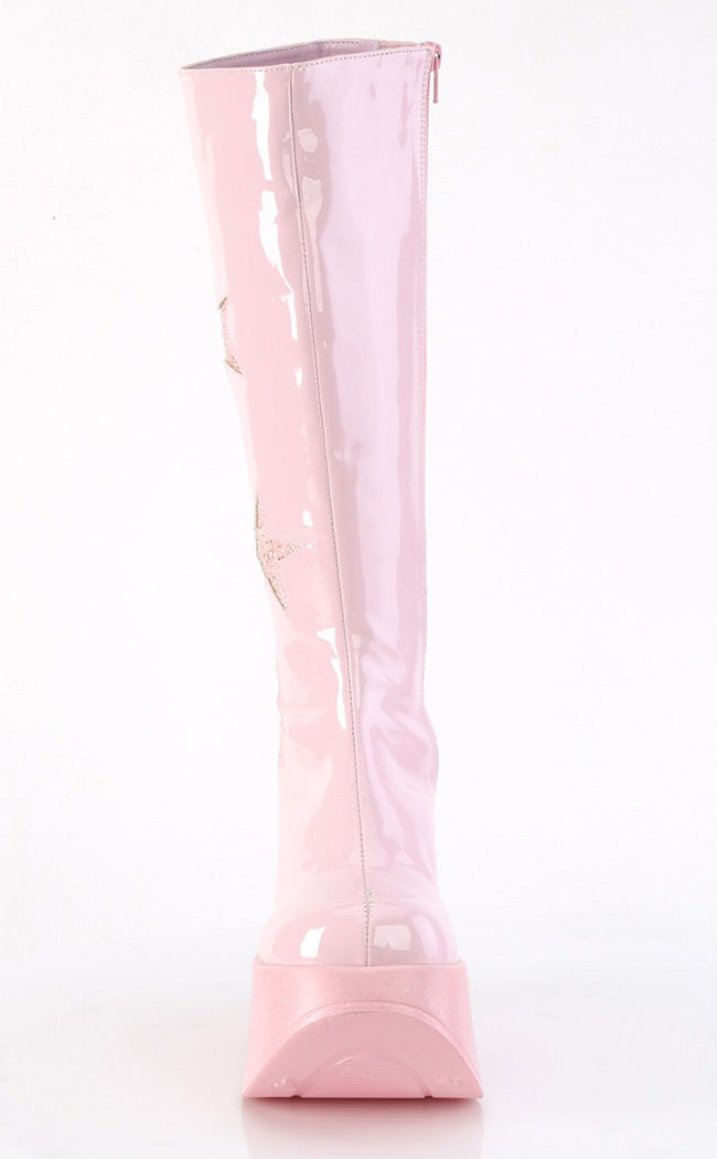 DYNAMITE-218 Baby Pink Patent/Glitter Knee Boots-Demonia-Tragic Beautiful