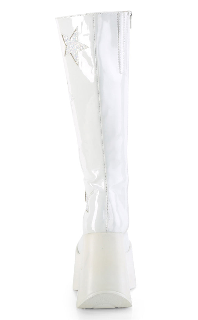 DYNAMITE-218 White Patent/Glitter Knee Boots-Demonia-Tragic Beautiful