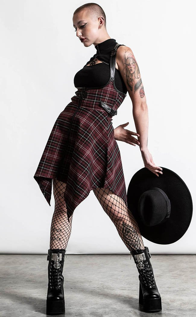 Dazed & Confused Suspender Skirt | Blood Tartan-Killstar-Tragic Beautiful