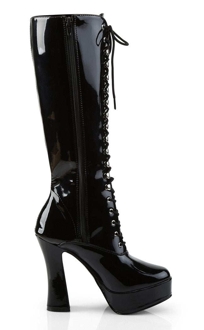 ELECTRA-2020 Black Patent Knee High Boots-Pleaser-Tragic Beautiful