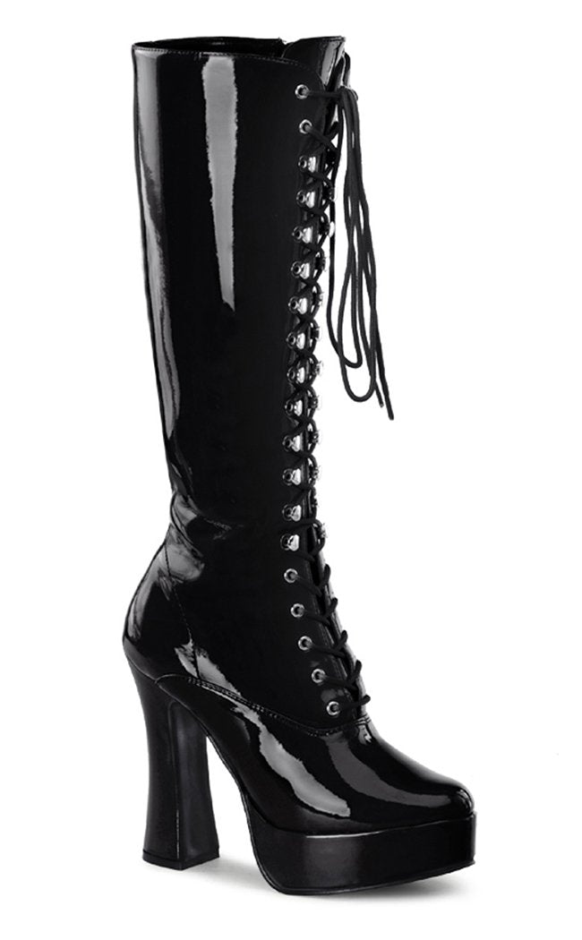 ELECTRA-2020 Black Patent Knee High Boots-Pleaser-Tragic Beautiful