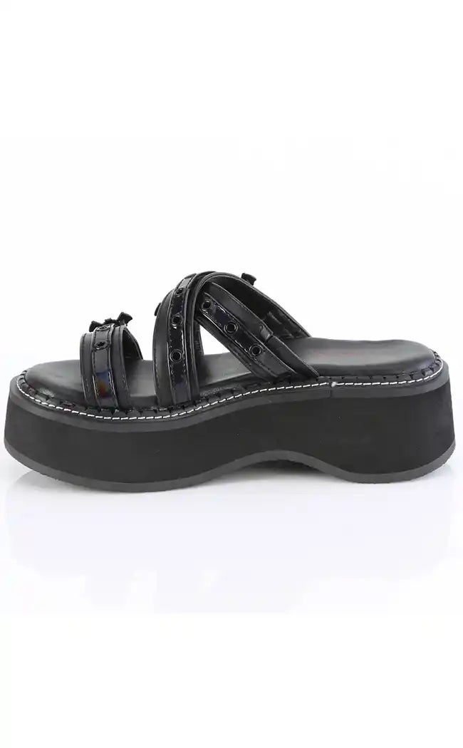 EMILY-07 Black Slide Sandals-Demonia-Tragic Beautiful