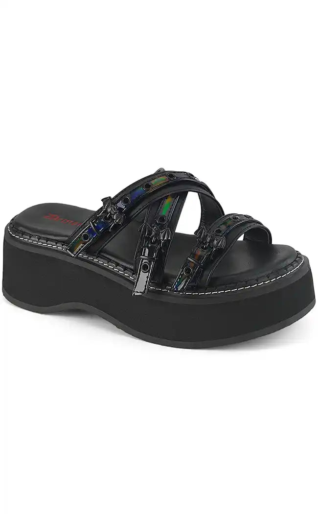 Demonia EMILY-07 Black Slide Sandals Summer Goth Shoes Australia