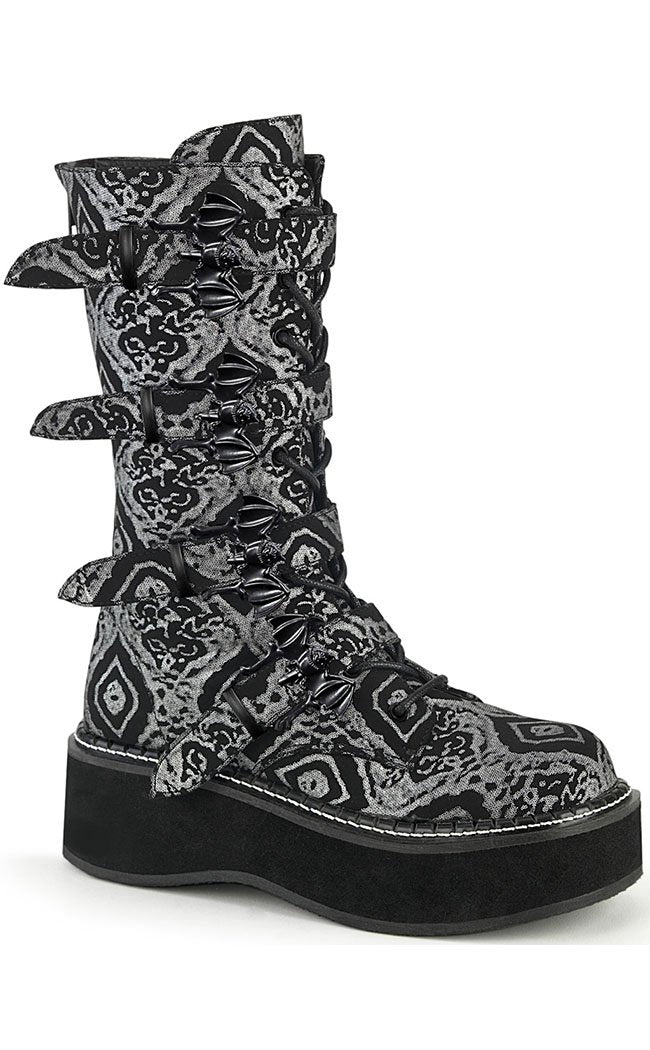 EMILY-322 Black & Silver Faux Nubuck Bat Boots-Demonia-Tragic Beautiful