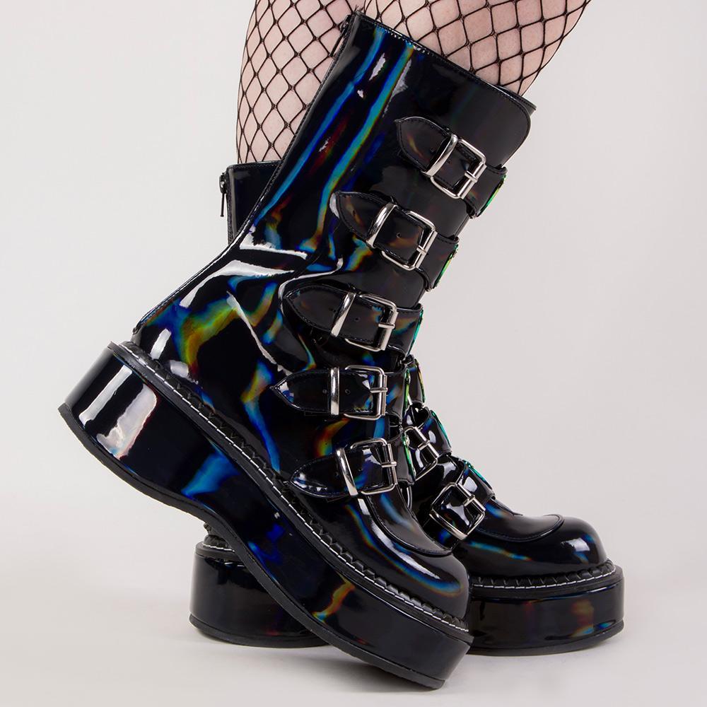 EMILY-330 Black Holographic Boots-Demonia-Tragic Beautiful