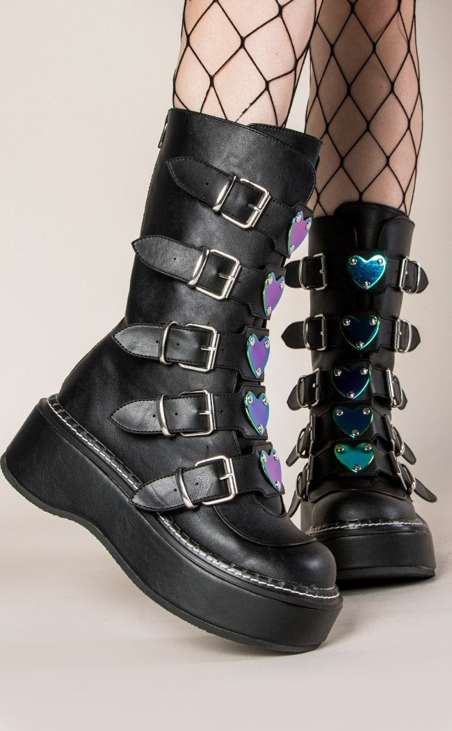 EMILY-330 Black Vegan Leather Boots-Demonia-Tragic Beautiful