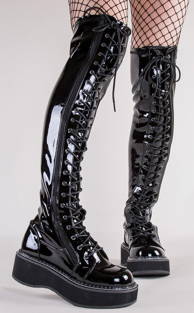 EMILY-375 Black Patent Boots (AU Stock)-Demonia-Tragic Beautiful