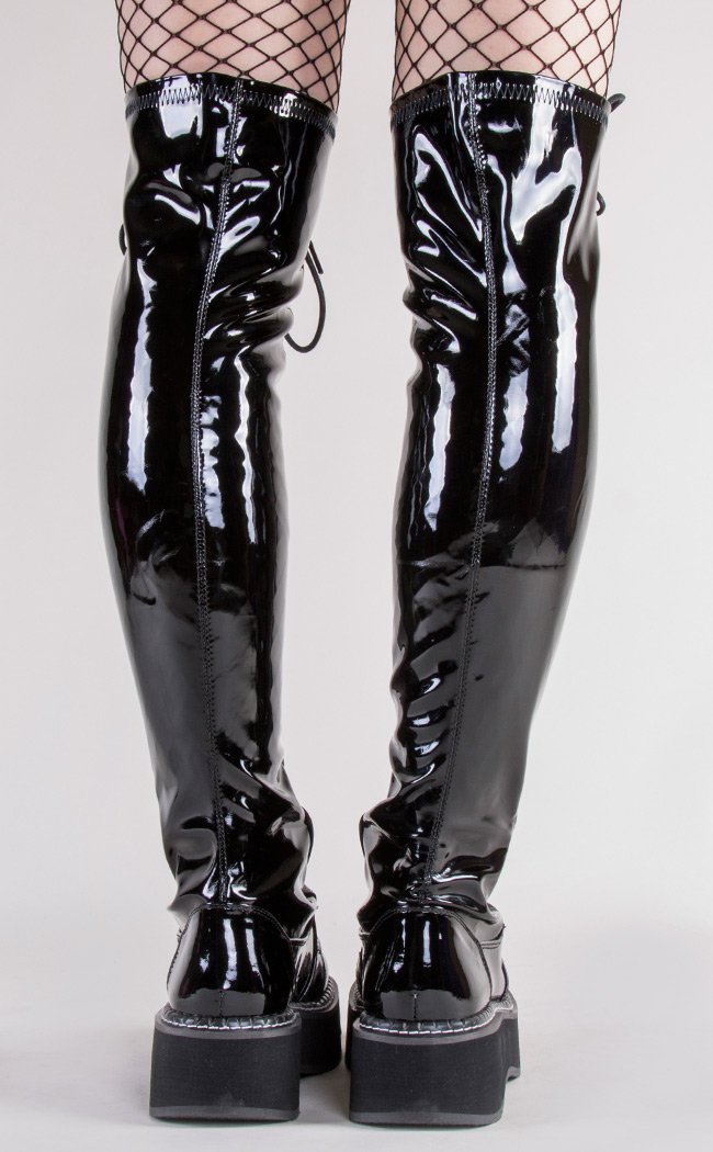 EMILY-375 Black Patent Boots (AU Stock)-Demonia-Tragic Beautiful