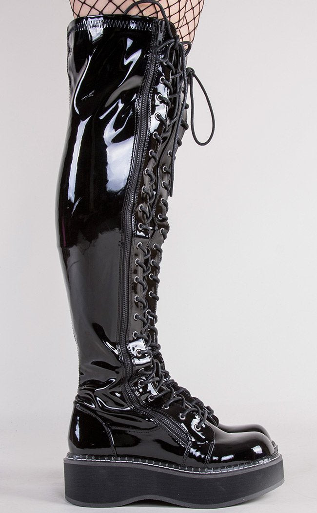 EMILY-375 Black Patent Boots (AU Stock)-Demonia-Tragic Beautiful