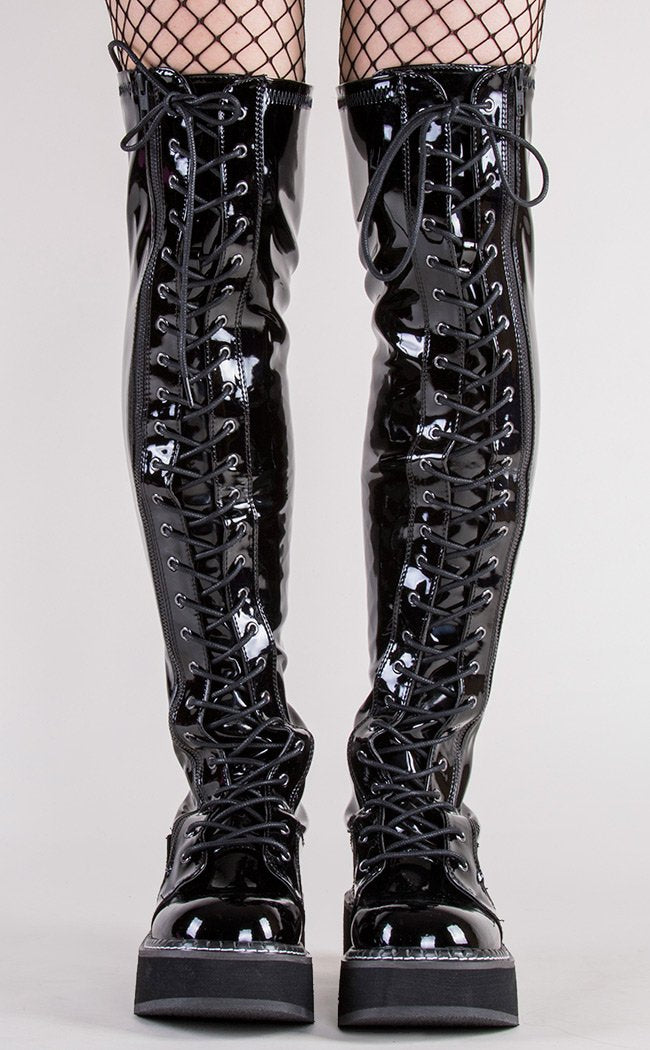 EMILY-375 Black Patent Boots-Demonia-Tragic Beautiful