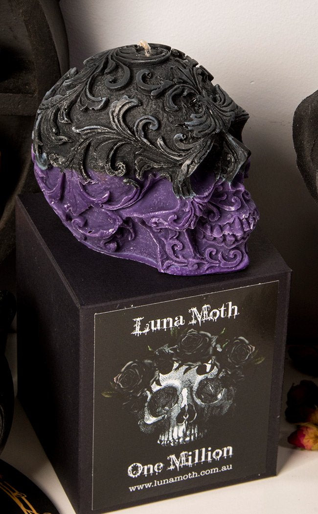 Engraved Skull Candle | One Million-Luna Moth-Tragic Beautiful