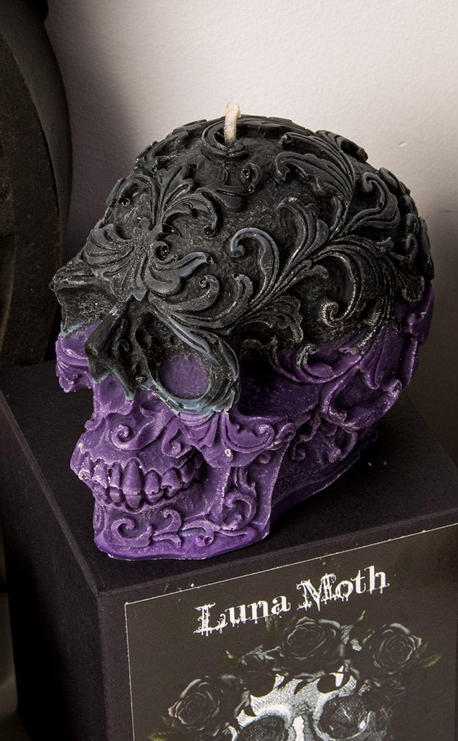 Engraved Skull Candle | One Million-Luna Moth-Tragic Beautiful