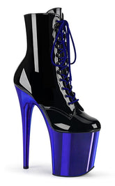 FLAMINGO-1020 Black Patent Royal Blue Chrome Boots-Pleaser-Tragic Beautiful