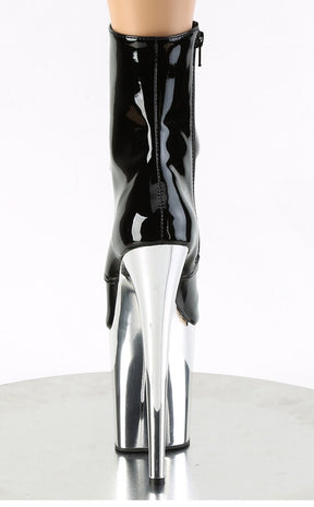FLAMINGO-1020 Black Patent Silver Chrome Boots-Pleaser-Tragic Beautiful