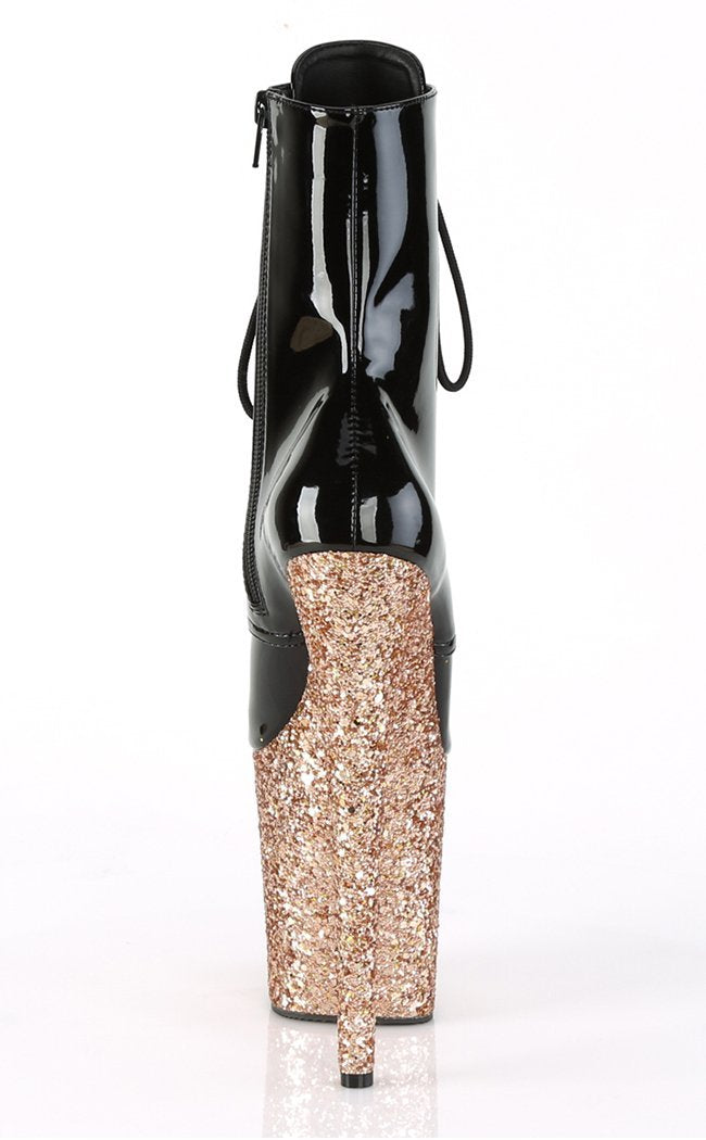 FLAMINGO-1020LG Black Rose Gold Glitter Boots-Pleaser-Tragic Beautiful