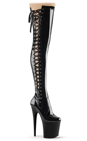 FLAMINGO-3063 Black Patent Thigh High Boots-Pleaser-Tragic Beautiful