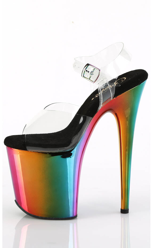 FLAMINGO-808RC Clear & Rainbow Chrome Heels-Pleaser-Tragic Beautiful