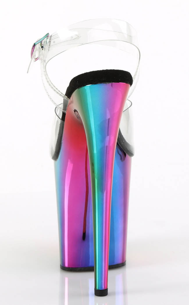 FLAMINGO-808RC Clear & Rainbow Chrome Heels-Pleaser-Tragic Beautiful