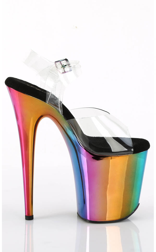 FLAMINGO-808RC Clear & Rainbow Chrome Heels-Pleaser-Tragic Beautiful