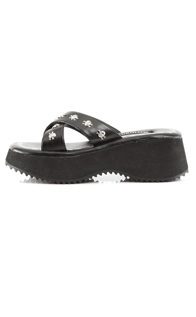 FLIP-05 Black Slip Ons-Demonia-Tragic Beautiful