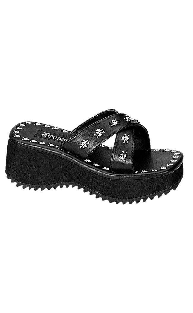 FLIP-05 Black Slip Ons-Demonia-Tragic Beautiful