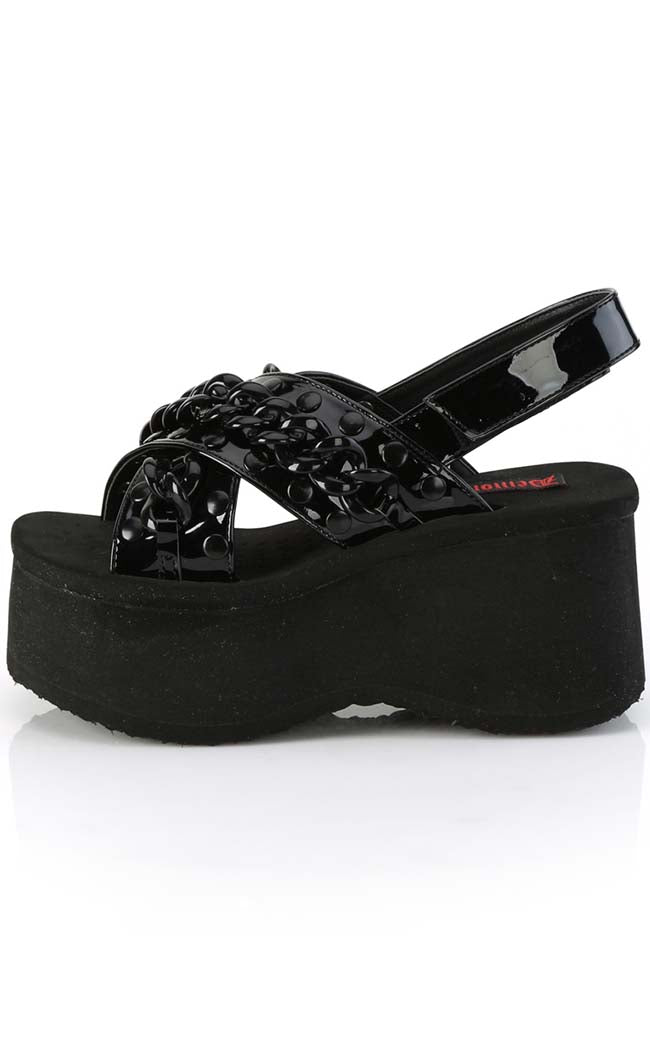 FUNN-12 Black Patent Chain Slides-Demonia-Tragic Beautiful