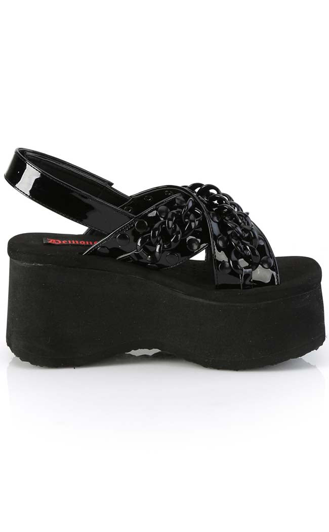 FUNN-12 Black Patent Chain Slides-Demonia-Tragic Beautiful