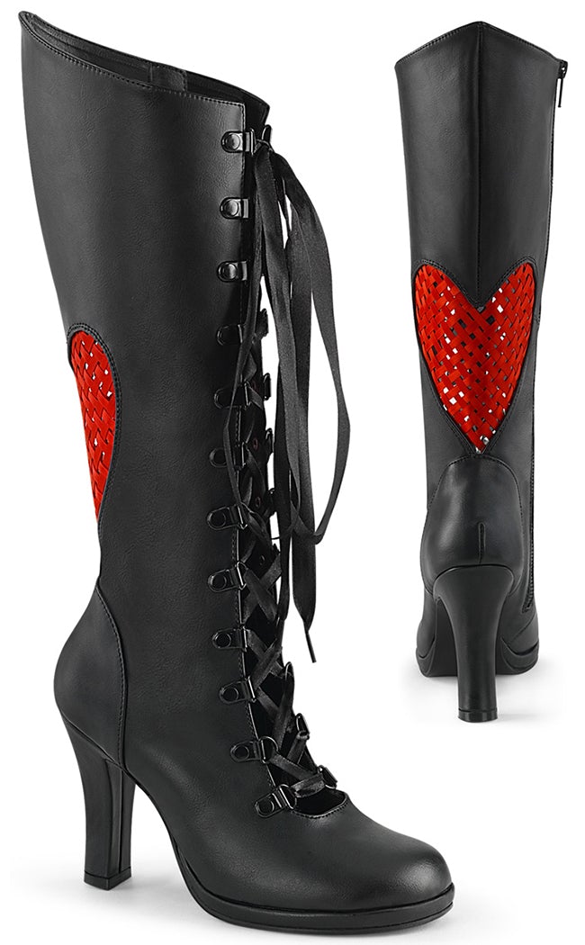 GLAM-243 Black Heart Knee High Boots-Demonia-Tragic Beautiful