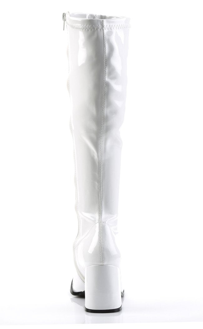 GOGO-300 White Stretch Vegan Leather Boots-Funtasma-Tragic Beautiful